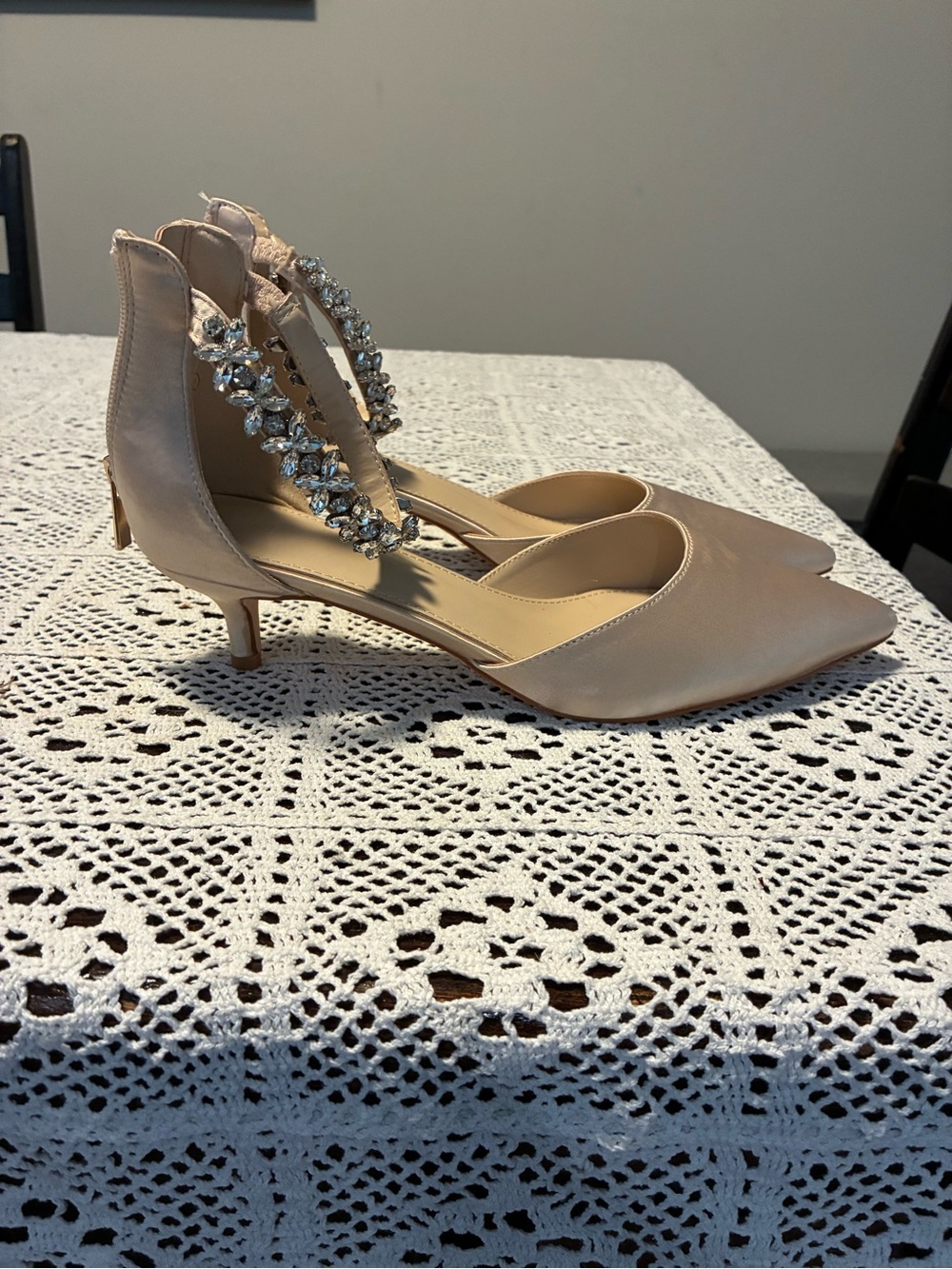 Embellished Nude Kitten Heel Pumps for Women